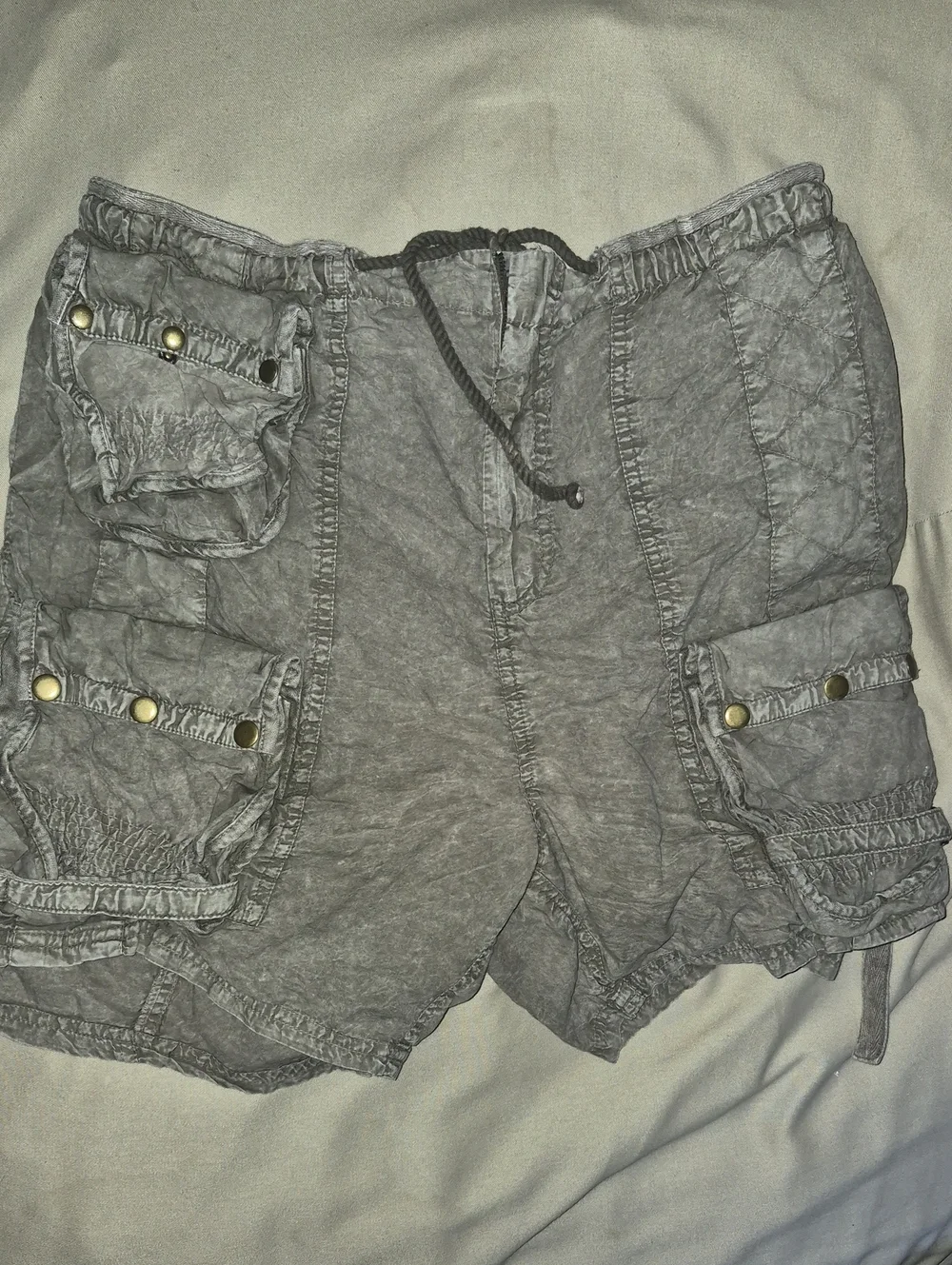 Free People Gray Washed Cargo Shorts with Utility Pockets